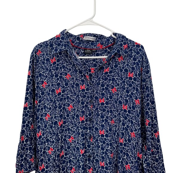 Disney Minnie Mouse Women SZ 1X  Navy Bow Print Shirt Dress 3/4 Sleeve V-Neck - Picture 2 of 15